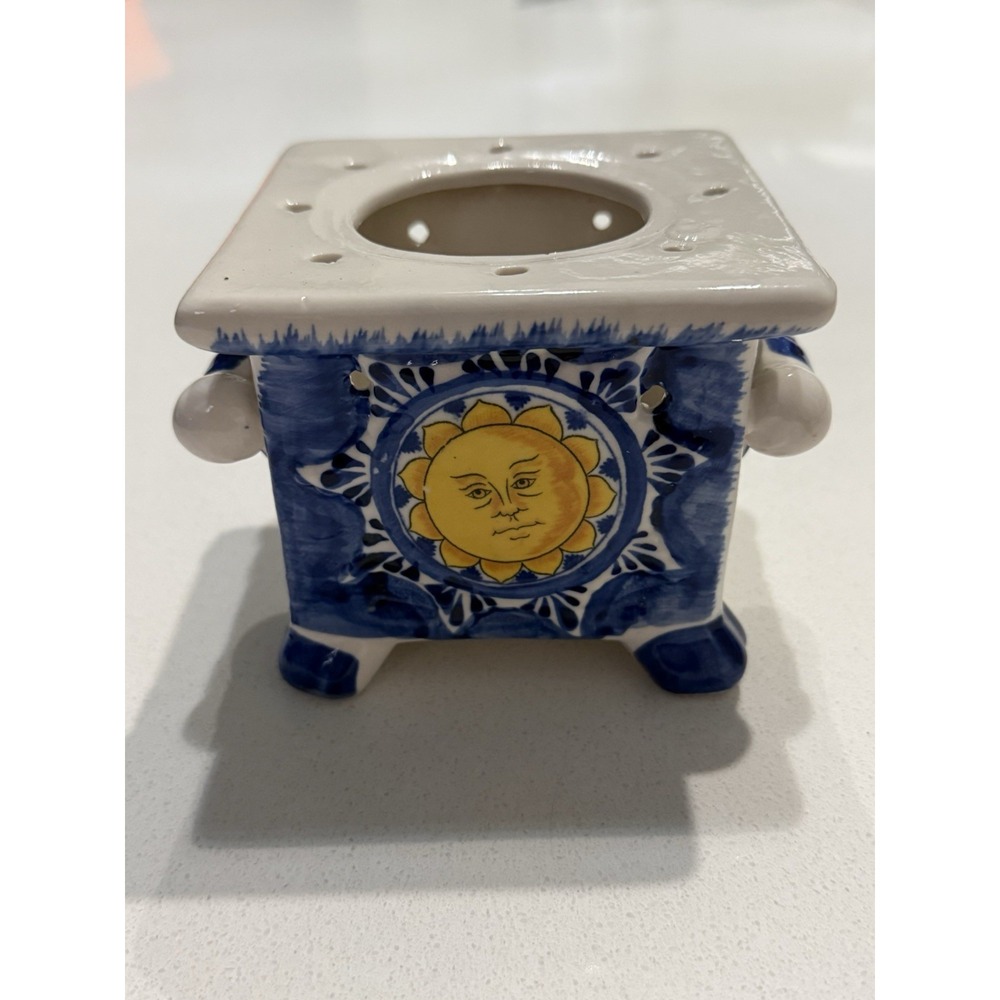 Vintage Sunface Essential Oil Burning Base Tea Light Candle Holder Cerami